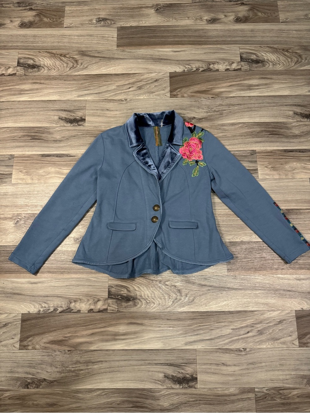 Aratta Elise Embellished Blazer in Vintage Blue Size Medium